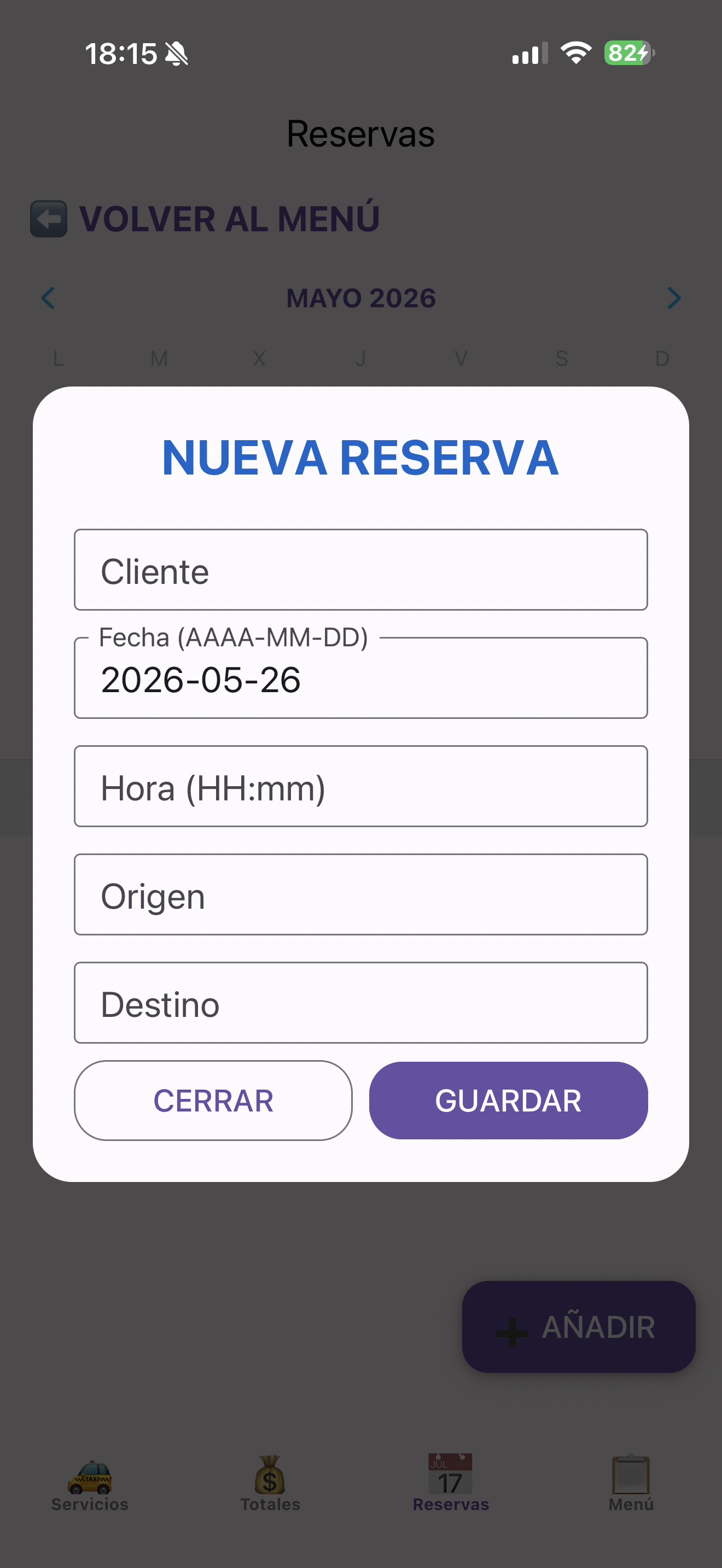 Añadir reserva