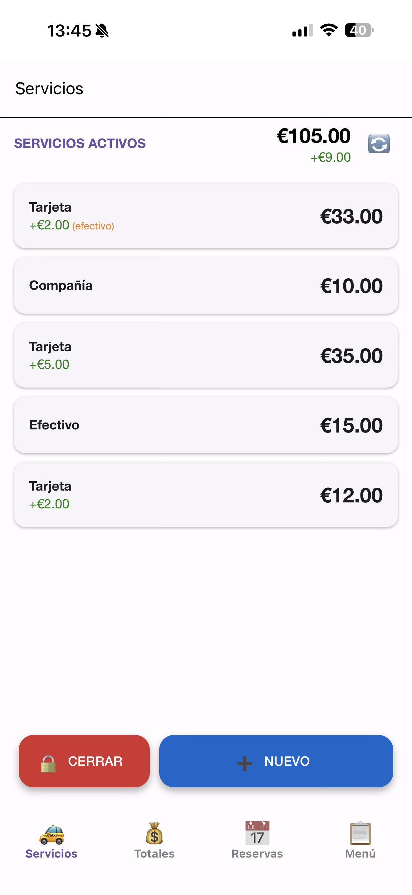 Lista de servicios